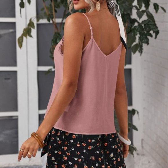Boho dusty pink frill trim V neck cami top - Picture 5 of 5